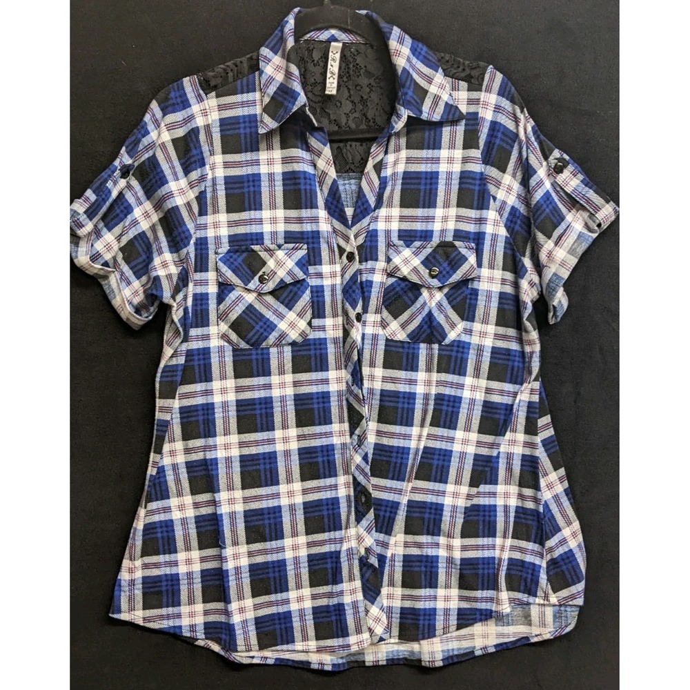 R&B Blue Plaid Blouse Women's Size 1X.      (1413)